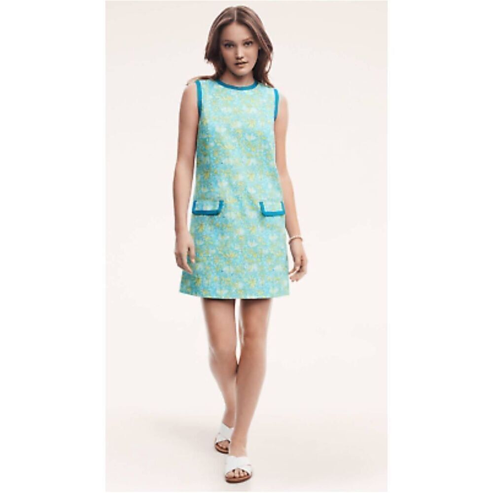 Brooks Brothers Cotton Vintage Style Lamb Print Blue Green Shift Dress Size 4